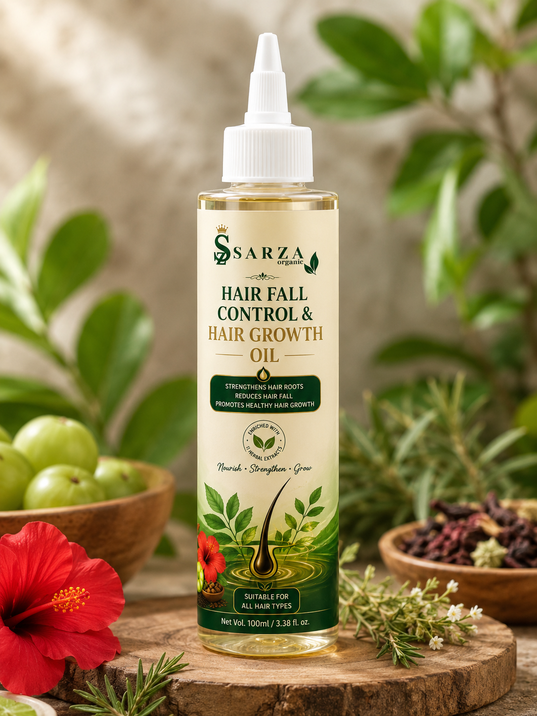 SARZA Organic Herbal Hair Oil with Bhringraj, Amla & Hibiscus – 100 ml