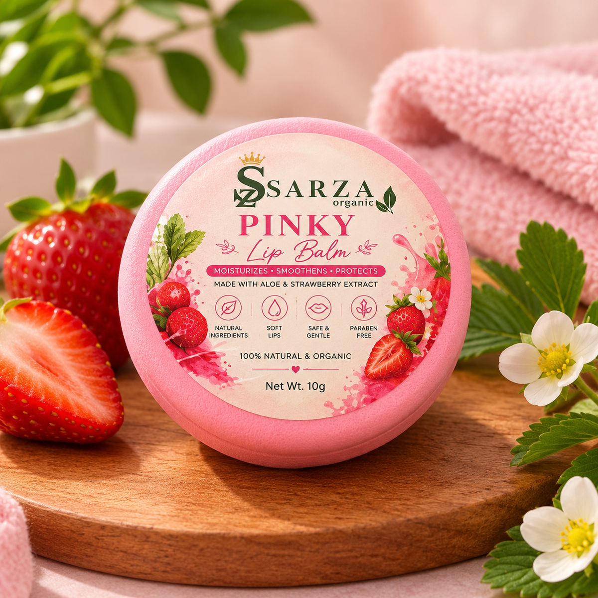 Sarza Organic Pinky Lip Balm 10g | Beetroot & Strawberry