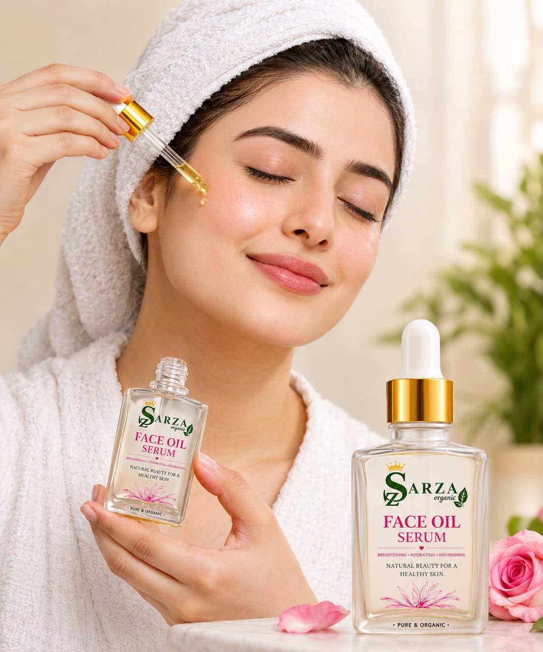 Sarza Organic Face Oil Serum for Women & Men | Brightening, Hydrating & Nourishing Facial Oil