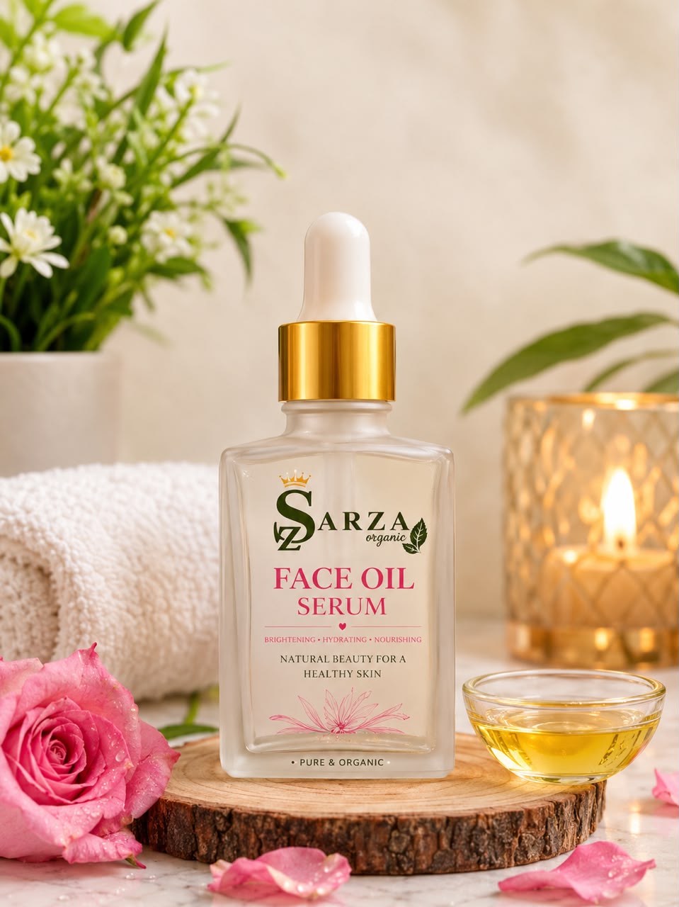 Sarza Organic Face Oil Serum for Women & Men | Brightening, Hydrating & Nourishing Facial Oil