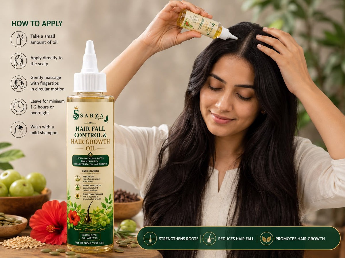 SARZA Organic Herbal Hair Oil with Bhringraj, Amla & Hibiscus – 100 ml